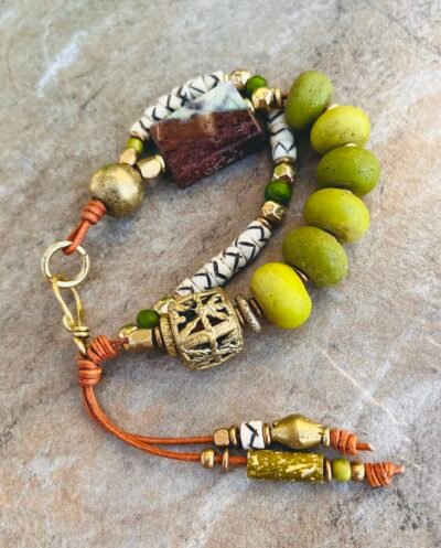 Green Lime Bracelet Java Glass and Chrysoprase Gemstone - Image 14