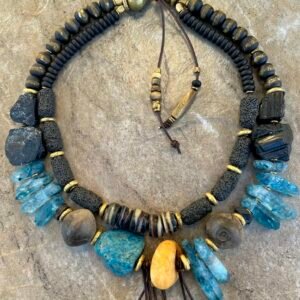Boho Tribal Blue and Black Necklace