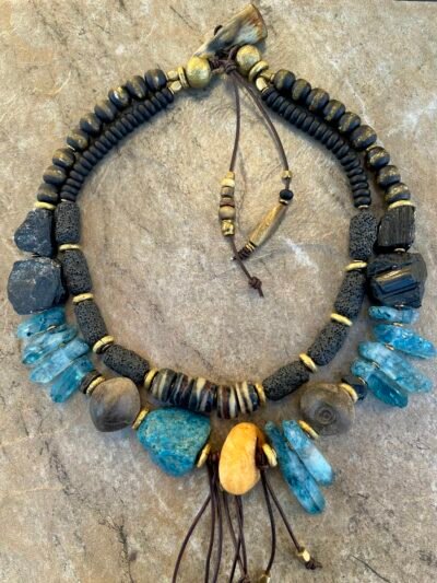 Boho Tribal Blue and Black Necklace