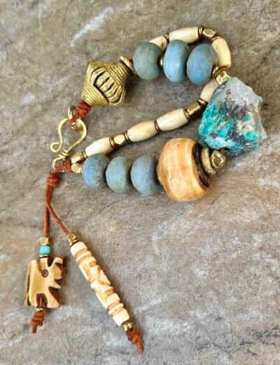 Rough Amazonite and Java Glass Boho Bracelet - Image 3