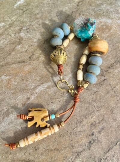 Rough Amazonite and Java Glass Boho Bracelet - Image 5