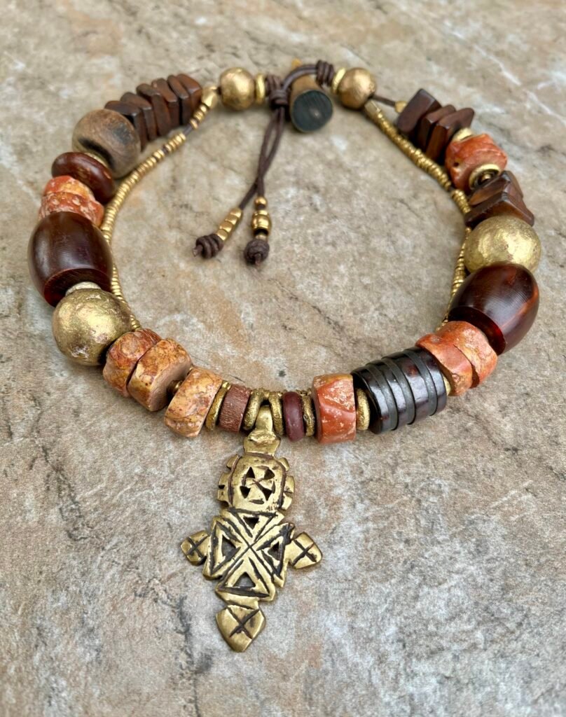 IMG_9651 Bone, Horn , Clay Tribal Beads Ethiopian Cross Pendant Choker