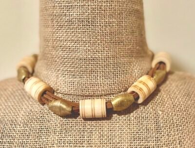 Bohemian Leather and Batik Bone Choker Necklace - Image 16