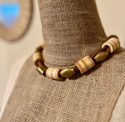 Bohemian Leather and Batik Bone Choker Necklace - Image 4