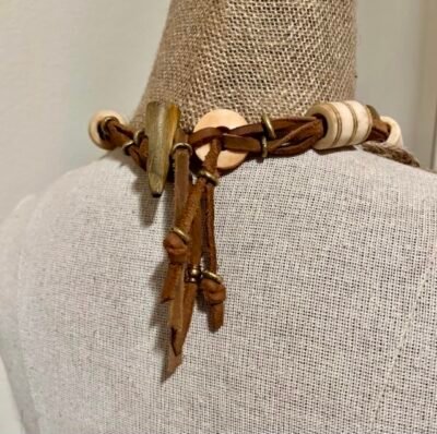 Bohemian Leather and Batik Bone Choker Necklace - Image 15