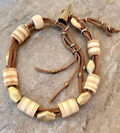 Bohemian Leather and Batik Bone Choker Necklace - Image 2