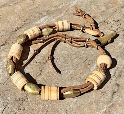 Bohemian Leather and Batik Bone Choker Necklace - Image 9