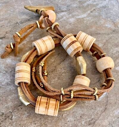 Bohemian Leather and Batik Bone Choker Necklace - Image 6
