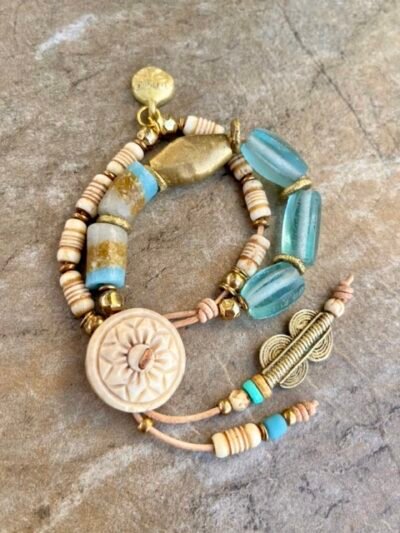 Aqua Blue Glass Boho Bracelet - Image 6