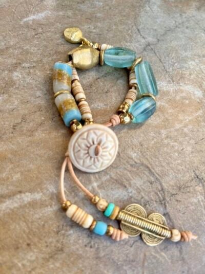 Aqua Blue Glass Boho Bracelet - Image 2