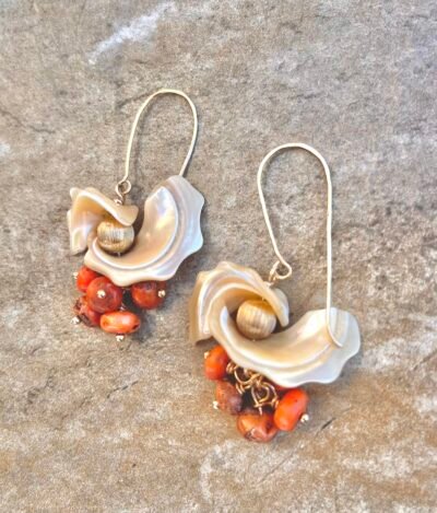 Boho Chic Coral and Mother of Pearl Earrings