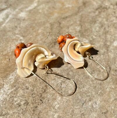 Boho Chic Coral and Mother of Pearl Earrings - Image 4