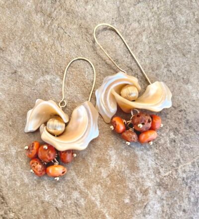 Boho Chic Coral and Mother of Pearl Earrings