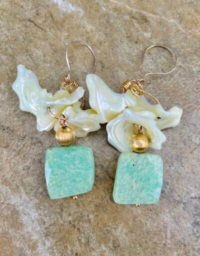 Boho Chic Amazonite and Mother of Pearl Earrings
