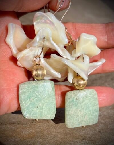 Boho Chic Amazonite and Mother of Pearl Earrings - Image 4