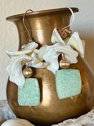 Boho Chic Amazonite and Mother of Pearl Earrings - Image 10