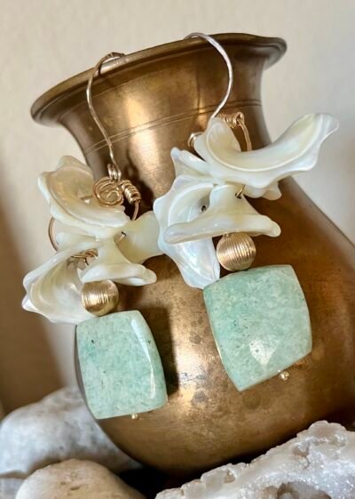 Boho Chic Amazonite and Mother of Pearl Earrings - Image 12