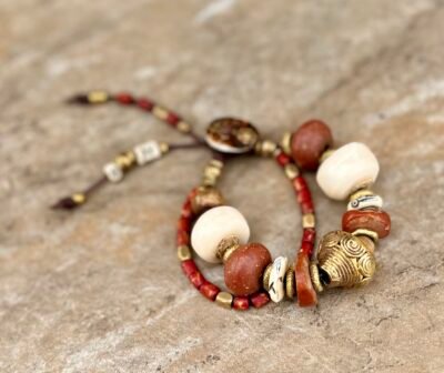 Antique Mali Clay Beads Boho Bracelet - Image 3