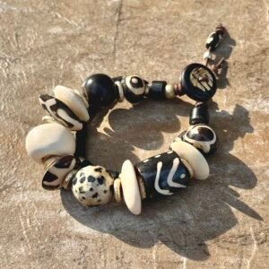 Batik bone and Dalmatian Jasper Bracelet