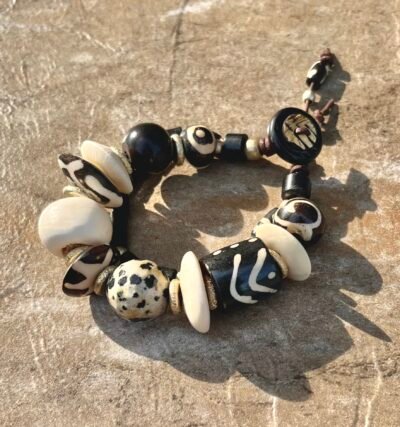 Batik bone and Dalmatian Jasper Bracelet