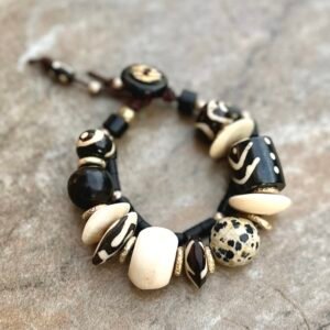Batik bone and Dalmatian Jasper Bracelet