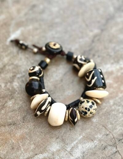 Batik bone and Dalmatian Jasper Bracelet