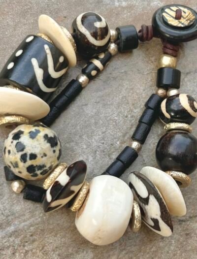 Batik Bone and Dalmatian Jasper Bracelet - Image 3