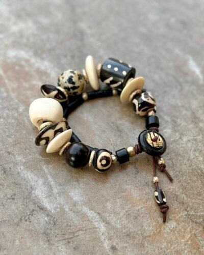 Batik Bone and Dalmatian Jasper Bracelet - Image 4