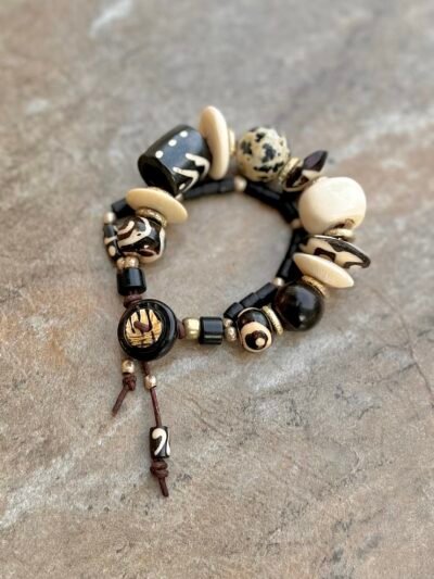 Batik Bone and Dalmatian Jasper Bracelet - Image 7