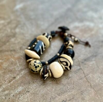 Batik Bone and Dalmatian Jasper Bracelet - Image 11