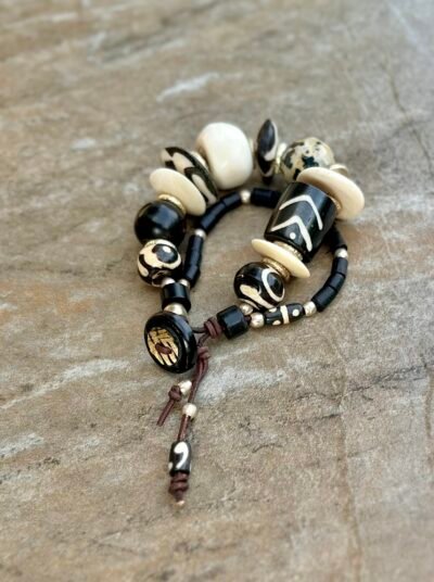 Batik Bone and Dalmatian Jasper Bracelet - Image 2