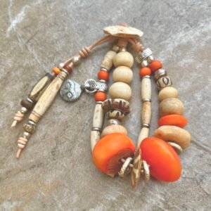 Orange and Cream Boho Hippie Bracelet