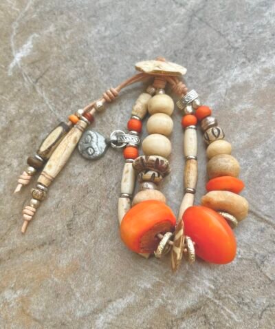 Orange and Cream Boho Hippie Bracelet