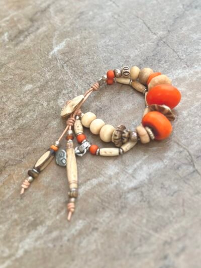 Orange and Cream Boho Hippie Bracelet - Image 16