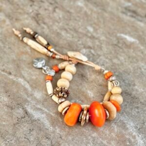 Orange and cream boho hippie bracelet
