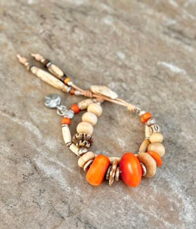 Orange and cream boho hippie bracelet
