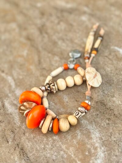 Orange and Cream Boho Hippie Bracelet - Image 15