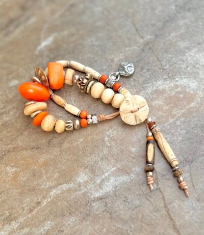 Orange and Cream Boho Hippie Bracelet - Image 14