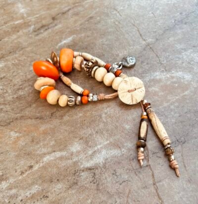 Orange and Cream Boho Hippie Bracelet - Image 12