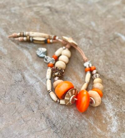Orange and Cream Boho Hippie Bracelet - Image 11