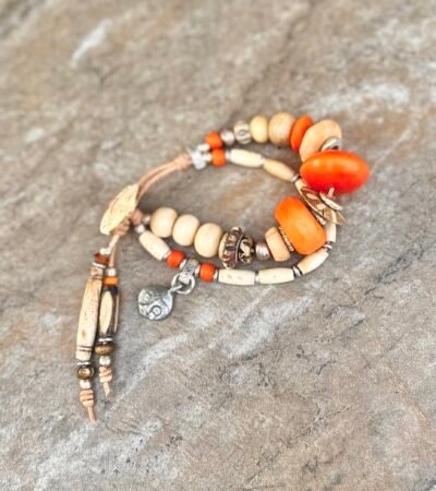 Orange and Cream Boho Hippie Bracelet - Image 8
