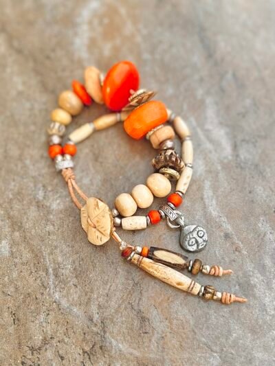 Orange and Cream Boho Hippie Bracelet - Image 7
