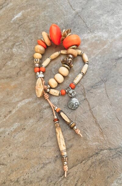 Orange and Cream Boho Hippie Bracelet - Image 5