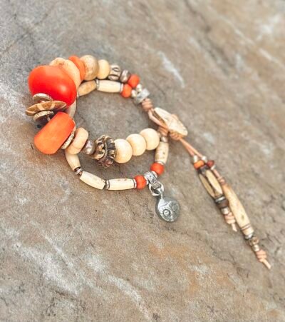 Orange and Cream Boho Hippie Bracelet - Image 3