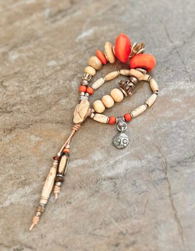 Orange and Cream Boho Hippie Bracelet - Image 2
