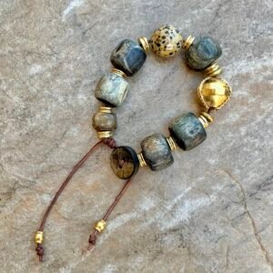 African Tribal Bone and Dalmatian Jasper Bracelet