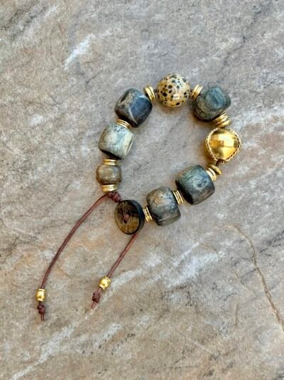 African Tribal Bone and Dalmatian Jasper Bracelet