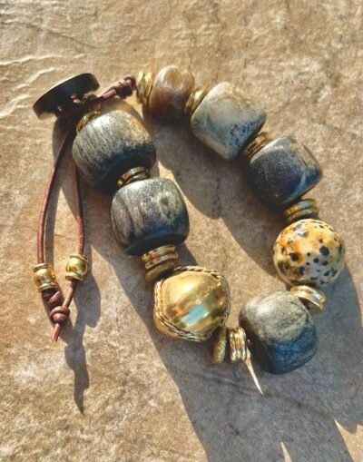 African Tribal Bone and Dalmatian Jasper Bracelet - Image 4