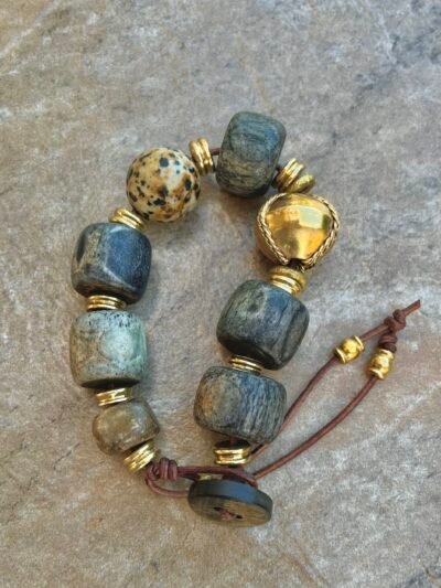 African Tribal Bone and Dalmatian Jasper Bracelet - Image 5
