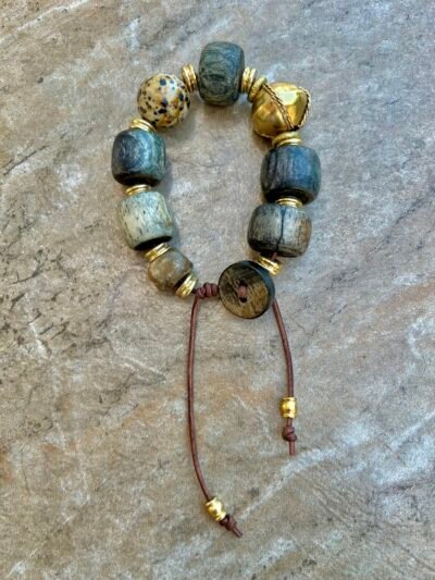 African Tribal Bone and Dalmatian Jasper Bracelet - Image 6